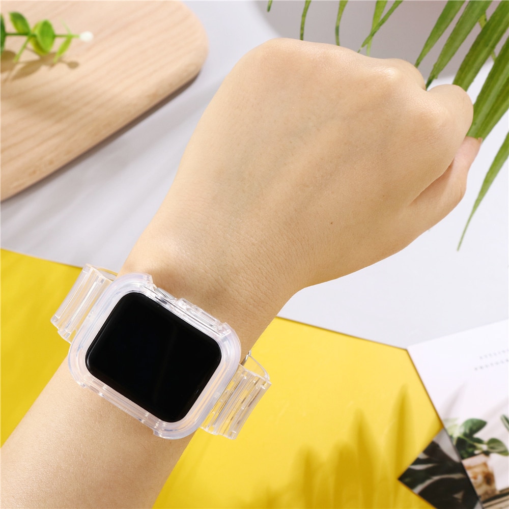 Nyeste gennemsigtige rem+etui til apple urremme 44 mm 40mm 42mm 38mm urremme tilbehør til iwatch series 5 4 3 2 1 bånd