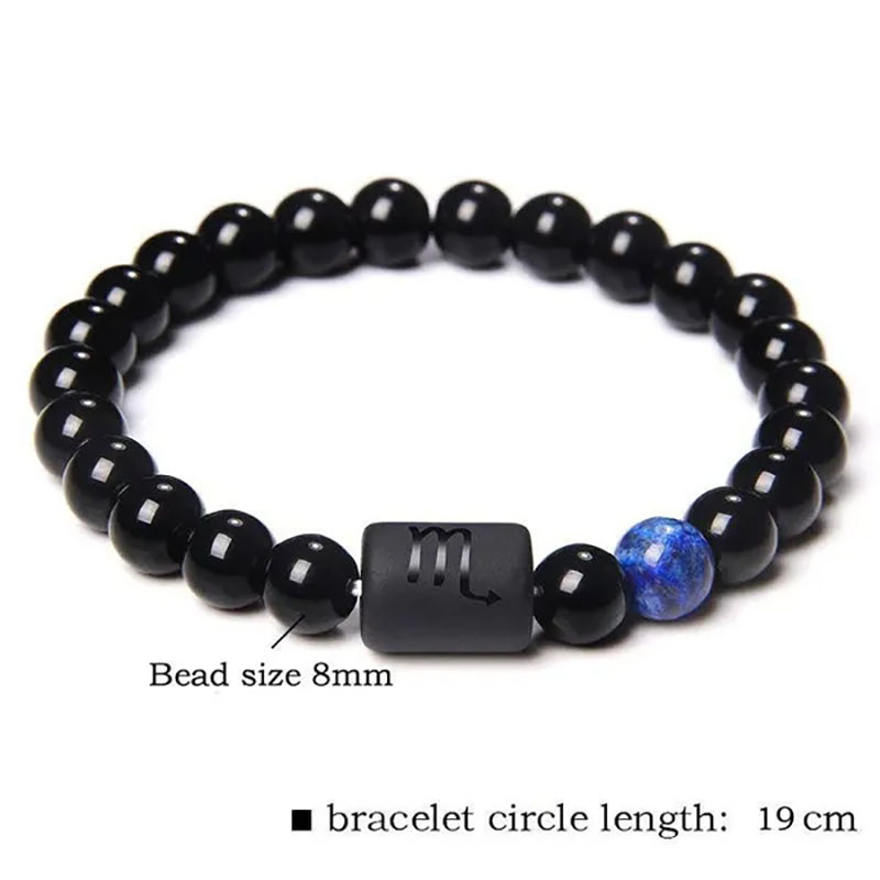 12 Constellation Zodiac Signs Beads Couples Bracelet Natural Black Onyx Stone Elastic Charm Bracelet for Women Men Birthday