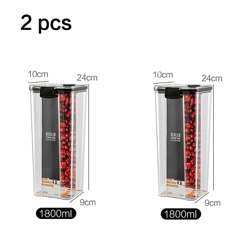 Huisdier Vierkante Transparante Verzegelde Vers Houden Doos Keuken Graan Opslagtank Snack Gedroogd Fruit Opslag Jar Keuken Gereedschap Levert: 2pc 1800ml