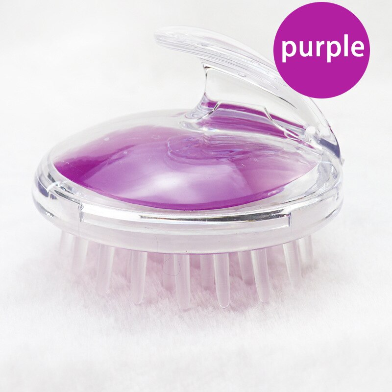 1 pçs plástico para lavar o cabelo shampoo pente escova de massagem couro cabeludo portátil 4 cor antiderrapante acessórios do banheiro transparente: ROXO