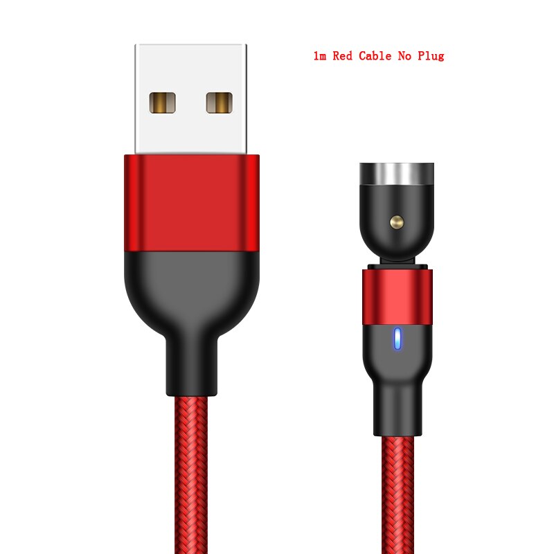 3A 540 degrés rotation câble magnétique Micro USB Type C câble câble de charge magnétique pour iPhone 11 Pro Max Samsung ligne: 1m Red Cable