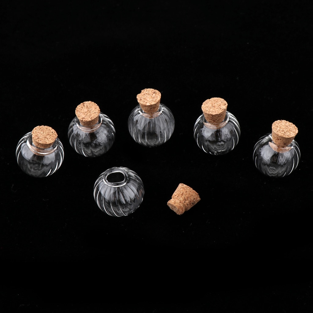 6Pcs Clear Mini Pumpkin Empty Glass Wishing Bottles Vial Pendant Charms Jars