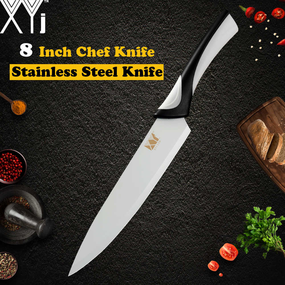 Xyj 6 stk rustfritt stål knivsett 8 '' 7 '' 5 '' 3.5 '' fargerikt skarpt tynt blad komfortabelt håndtak kniver matlaging kjøkken dingser: B .8 kokkekniv