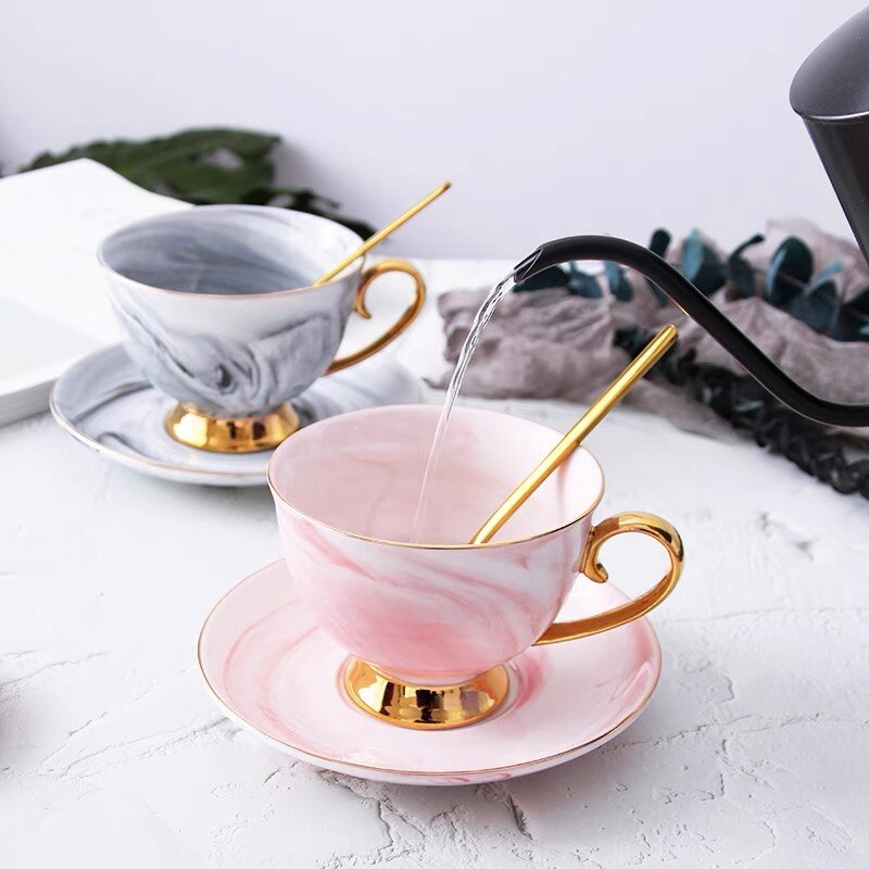 European luxury coffee cup and saucer set gold afternoon tea cup coffee cup milk cup home office marble ceramic cup