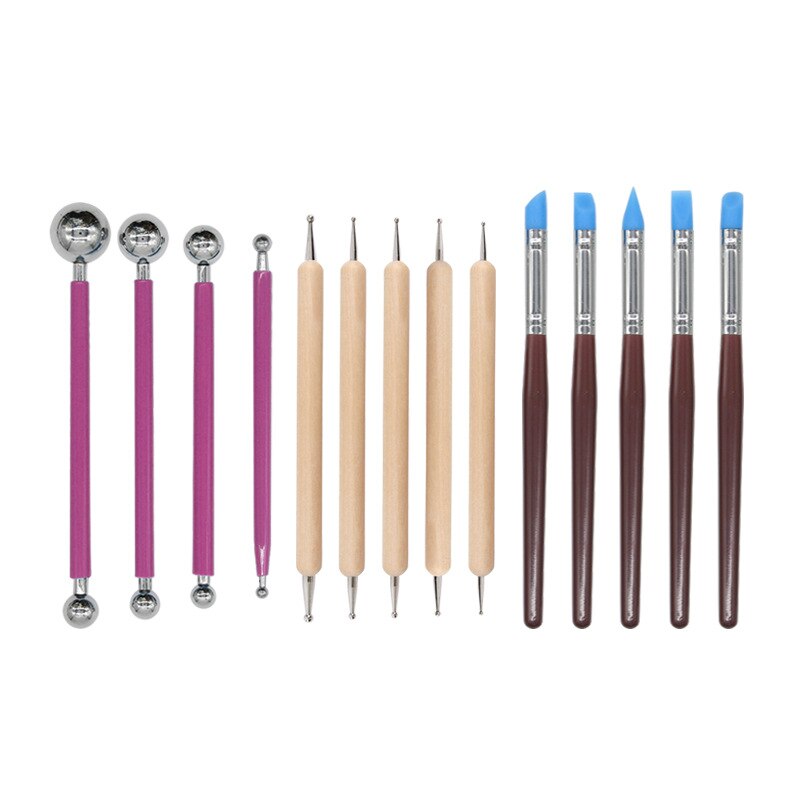 14pcs Ball Stylus Dotting Tools Set for Embossing Pattern Clay Pottery Ceramics Flower Carving Sculpting Modeling SGA998