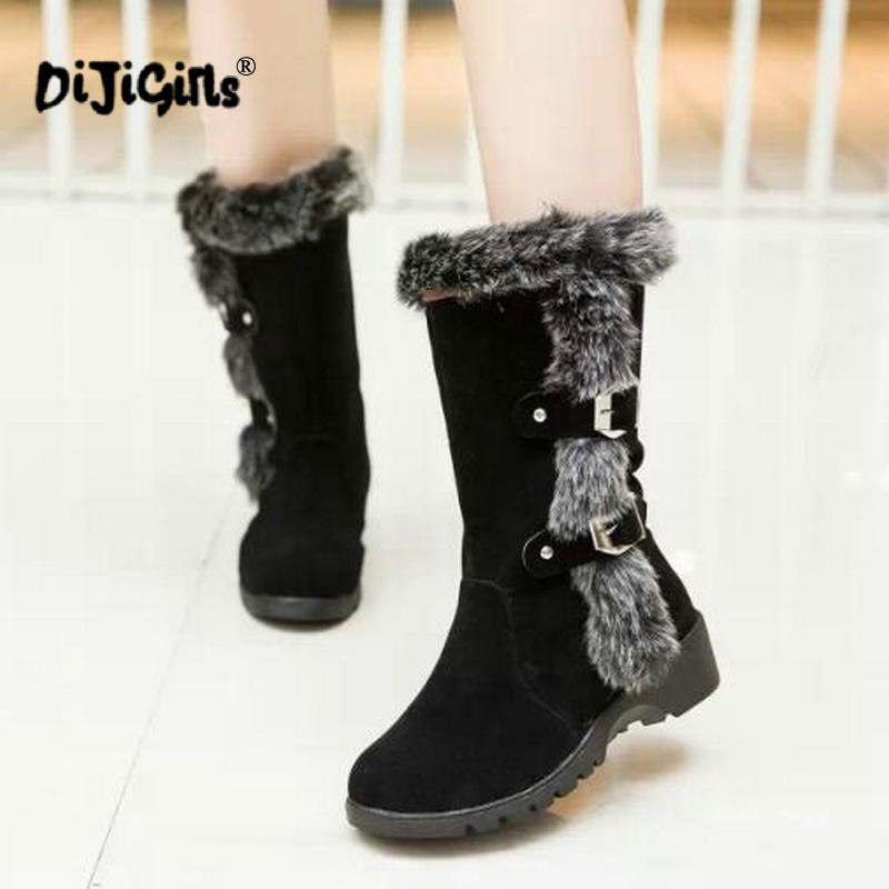 Neue Heiße Frauen Stiefel Herbst Flock Winter Damen Schnee Stiefel Schuhe Oberschenkel Hohe Wildleder Mid-Kalb Stiefel