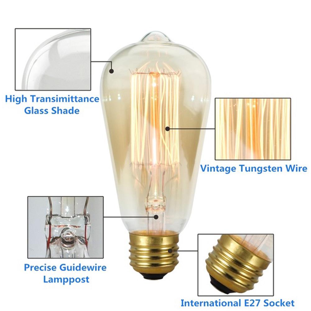 Glas Gloeilampen W-Gloeilamp Edison Gloeilamp E27 ST64 Tungsten Filament Droplight Lamp Transparant Lichten