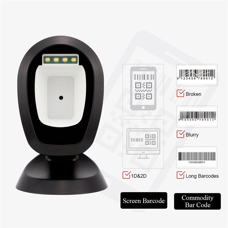 Scanner de códigos de barras, usb, automático, 1d 2d, scanner de códigos de barras, 360 graus, plataforma de varredura, com interface usb