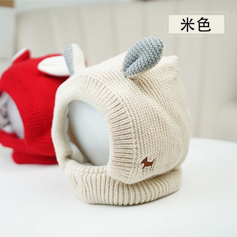 Forniture per cappelli per cani traspiranti caldi a prova di vento in lana a maglia tinta unita semplice autunno inverno: bianca