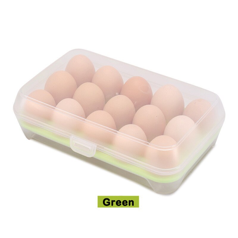 15 Eggs Holder Food Storage Case Home Kitchen Simple Multipurpose Egg Food Container Useful Refrigerator Eggs Storage Box U3: green