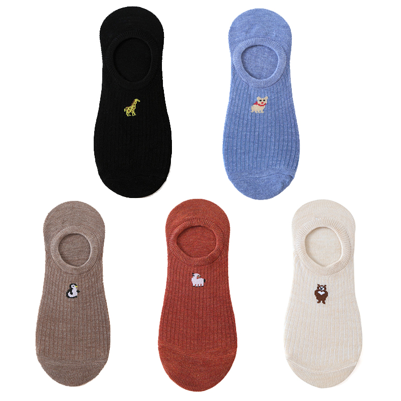 5 pares de 10 piezas calcetines de de primavera calcetines de algodón con bordado de animales de dibujos animados para mujer calcetines tobilleros divertidos deportivos informales