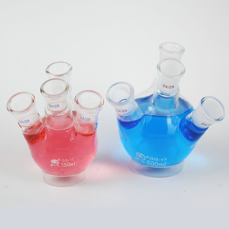 1pz Rotondo con fondo di vetro pallone di distillazione con inclinato quattro-collo, borosilicato reazione lampadina vetreria di laboratorio 100ml a 2000ml