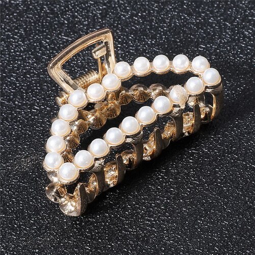 1PcFashion Geometric Imitation Pearl Hair Clips Hair Claw Crab Crystal Retro Heart Shape Hairpin Hair Accessories For Women Girl: 01A