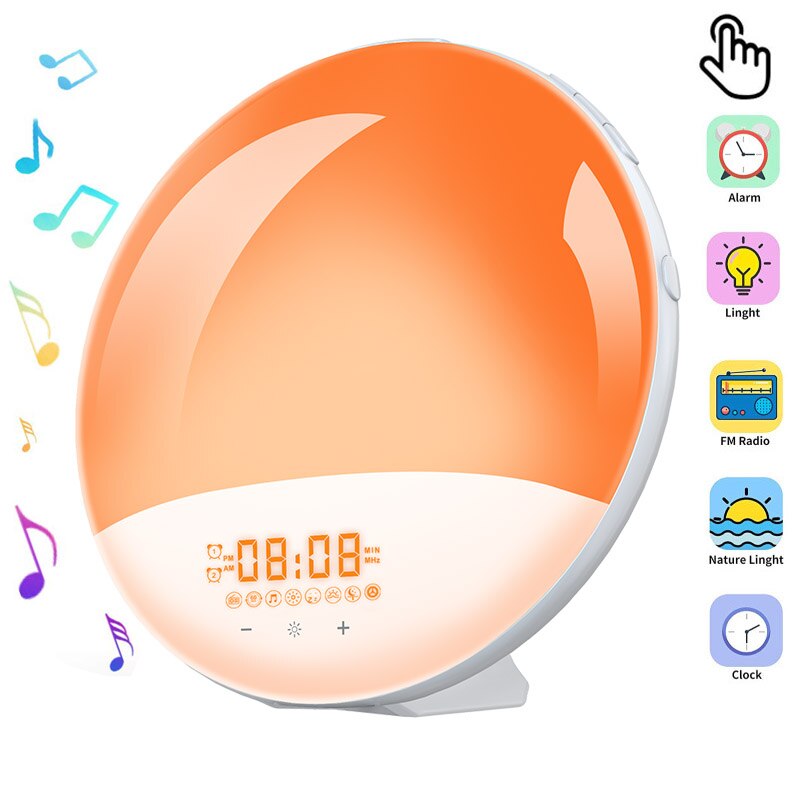 Réveil intelligent avec alarme WiFi, avec lumière de jour, 7 couleurs, pour le lever/coucher du soleil, fonctionne avec Alexa et Google: A-Common version