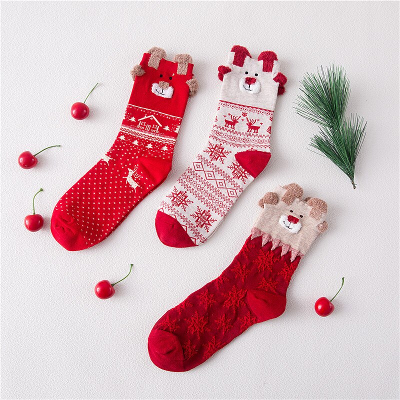 Women Socks Winter Warm Christmas Stereo Socks Cotton Cute Santa Claus Deer Socks Xmas Christmas Socks for girls
