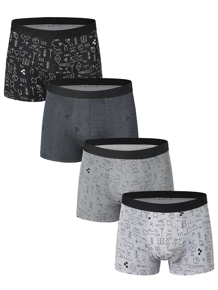 4 peças tamanho europeu e americano moda masculina impresso boxer roupa interior confortável troncos de natação shorts de grandes dimensões: XXXL / Azul