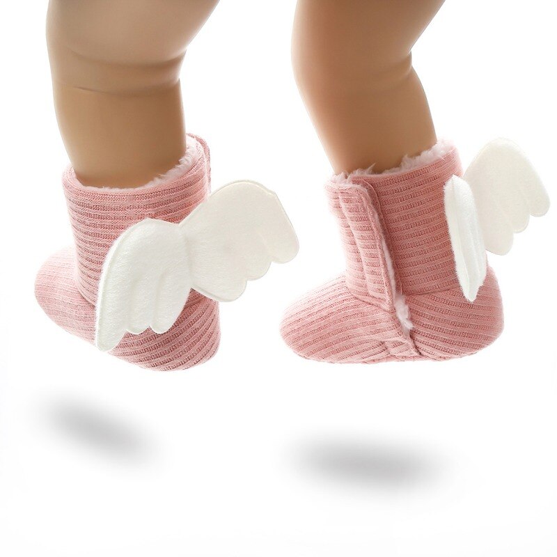 Princesa anjo meninas asas bootskids pelúcia mais grosso crochê algodão sapatos crianças botas de inverno