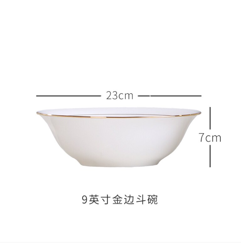 Stor suppeskål nudelskål stor skål nudelskål håndlavet spor guld husholdnings spiseskål keramisk skål til køkken: 9 inches