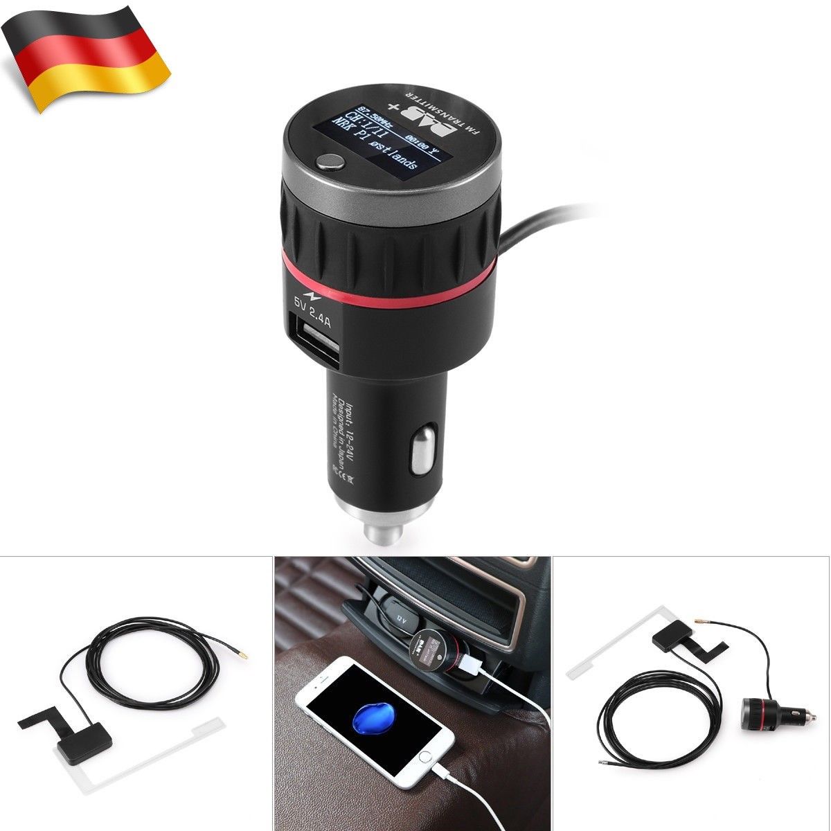 1pc digital dab radiomodtager dab+ med fm-sender funktion cigarettænder interface launcher plug and play biloplader