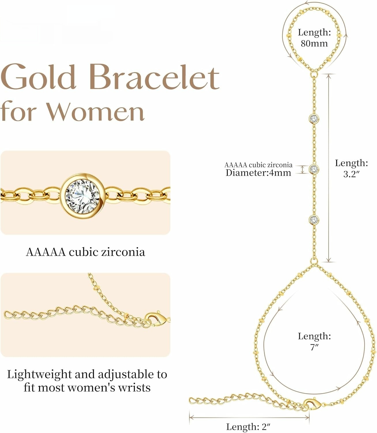 Cadena de mano de oro para mujer Pulseras chapadas en oro para mujer Pulseras de plata Cadena de mano, de joyería de plata para mujer Navidad