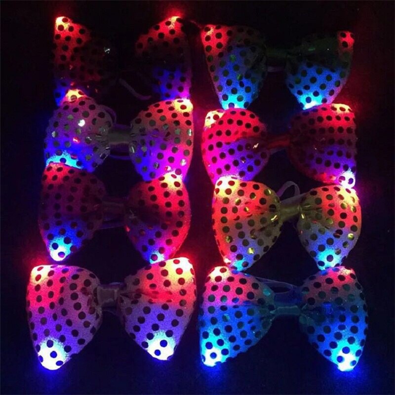 Mens Ties Boys Bowtie LED Flashing Light Up Sequin Necktie Christmas Party Club Bar Women Bow Tie Wedding