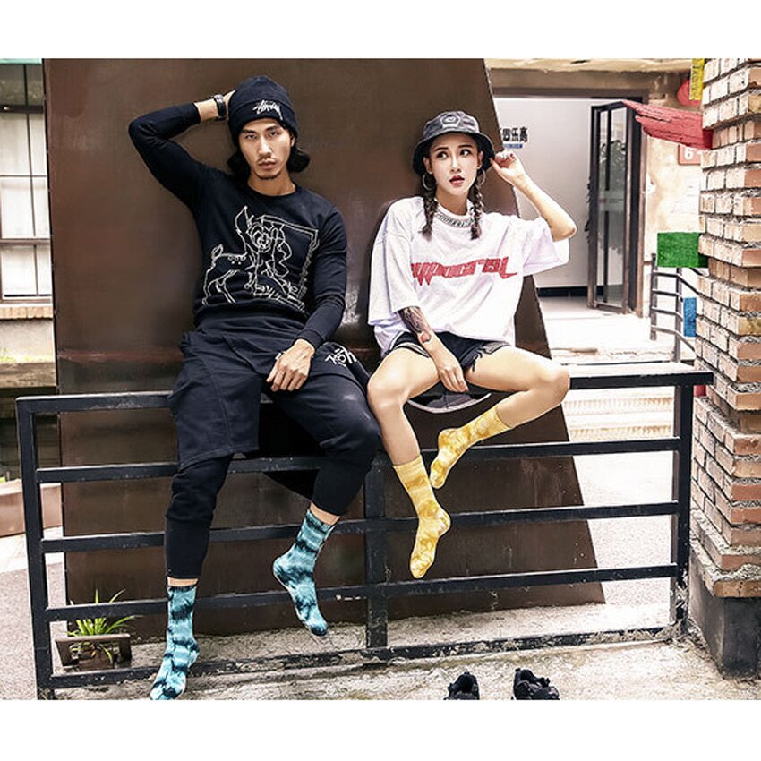 Unisex skarpety sportowe Tie Dye koszykówka skarpety piłkarskie oddychająca Streetwear Hip Hop deskorolka Casual skarpety skarpety rowerowe bawełna
