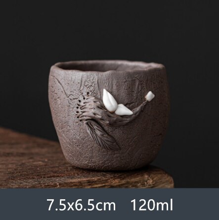Service à thé en grès sculpté à la main, poterie originale, tasse de maître personnelle, tasse de thé rétro unique, service à thé domestique: A
