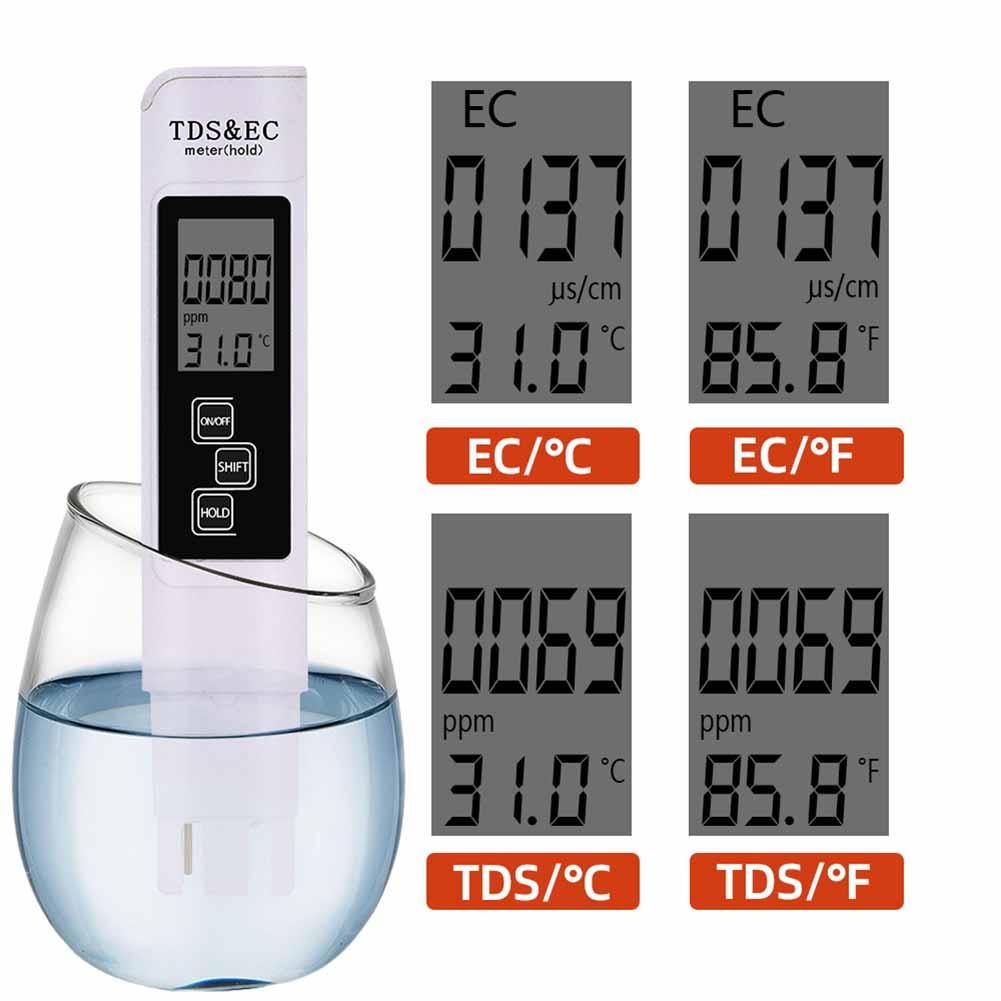 Penna portatile per test dell'acqua LCD digitale 3 in 1 TDS EC con 4 diverse modalità filtro purezza Tester livello acqua