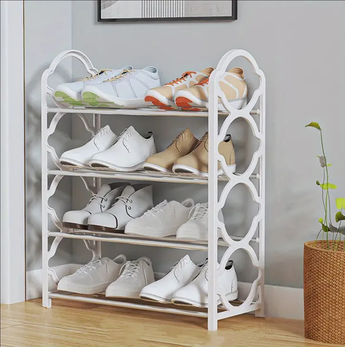 4 Tier Shoe Rack Organizer for Closet Stainless Steel, Shoe Shelf for Front Door Entrance and Entryway, Floor Shoe Rack Cabinet: Mixed Color