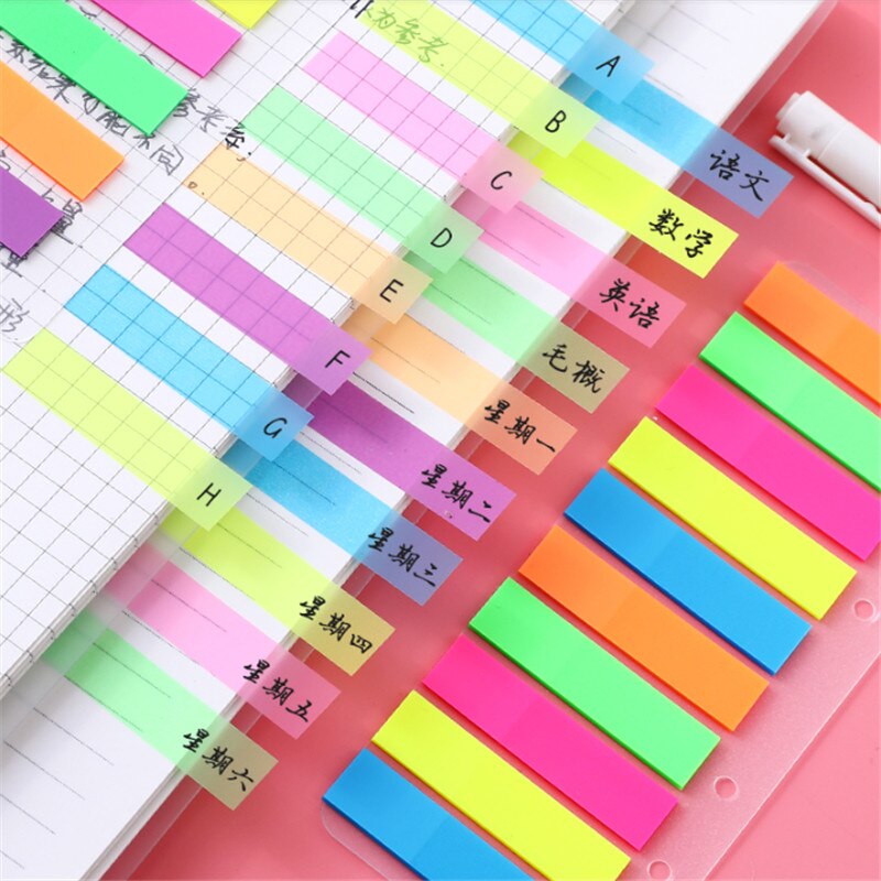 1 @ # Fluorescentie Zelfklevende Notes Memo Pad Sticky Notes Bookmark Point Het Marker Memo Sticker Papier Kantoor schoolbenodigdheden