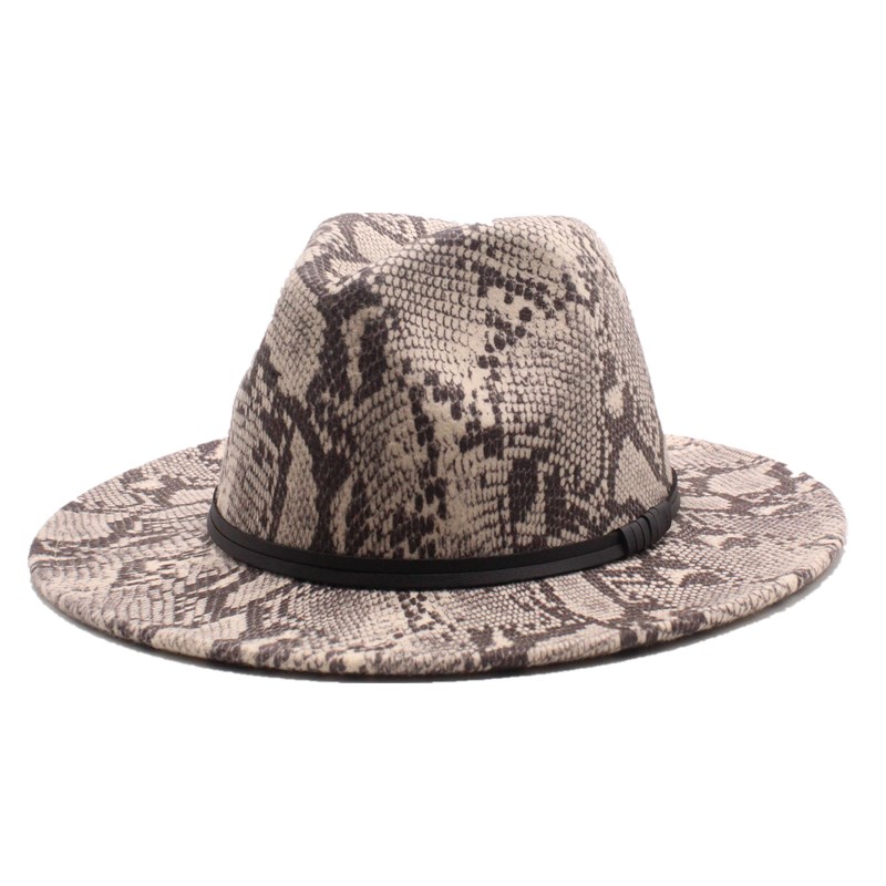 Seioum Autumn Winter Snake Pattern Jazz Fedora Hats Wool Felt Cap Wide Brim Chapeu Panama Party Formal Hat for Men Women