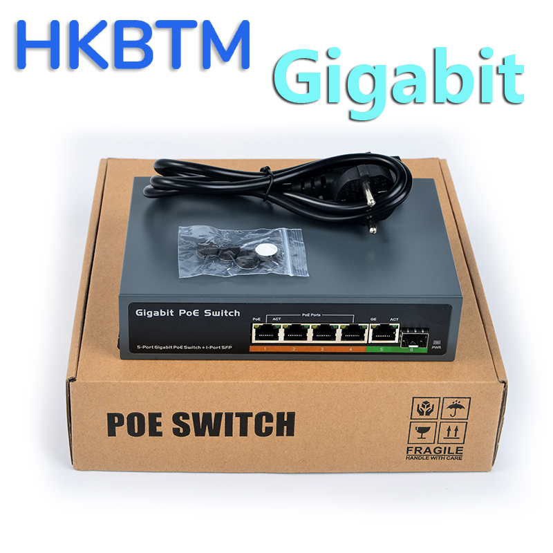 HKBTM Gigabit POE Switch 1000M Network Gigabit 48V POE Switch RJ45 Hub LAN 1000Mbps Switcher ,Plug and Play ,Easy Setup