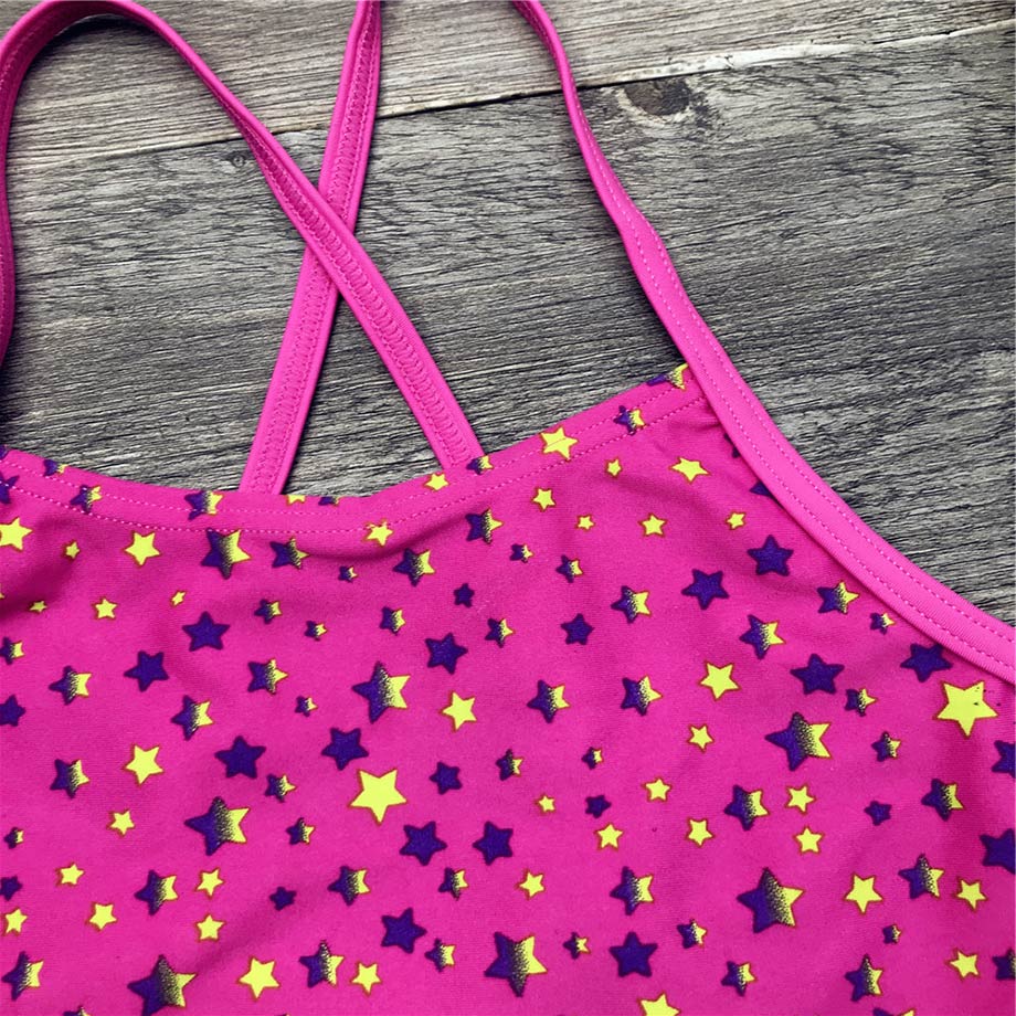 5-12 Years Girl One Piece Swimsuit Stars Print Kids Swimwear Cross Back Child Girl Bathing Suit Young Girls Swimming Suit Black