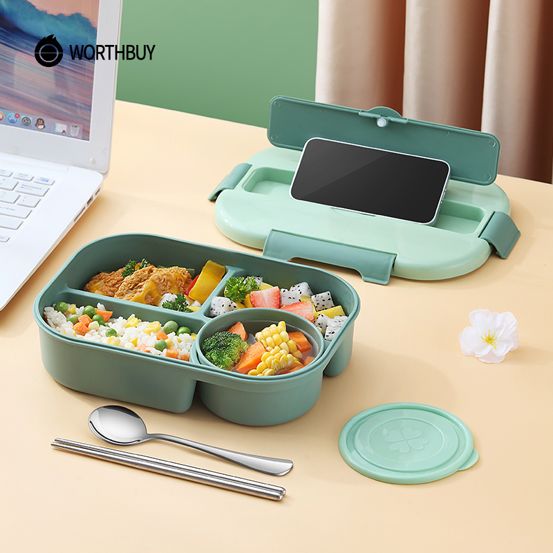 WORTHBUY Microwave Lunch Box For Kids School Plastic Food Container Leak-Proof Bento Lunch Box With Compartment Lunch Container