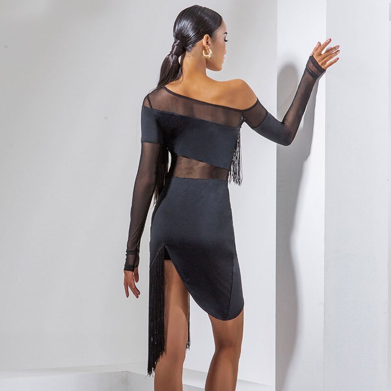 Latin Dance Dress For Women Fringe Competition Dress Black Irregular Dress Party Show Samba Salsa Dance Costumes DNV14632
