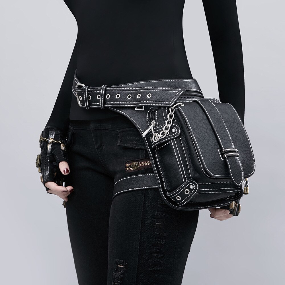 Lady Zakken Denim Waistbag Messenger Bag Punk Mujer Femme Vrouwen Wandelen Taille Tas vrouwen PU Lederen Travel beenzak: Leg10
