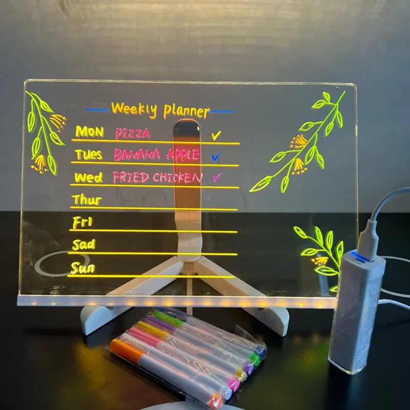 Löschbare, transparente, leuchtende Schreibtafel aus Acryl, LED-Leuchtstofftafel, Handschrifttafel, grenzüberschreitend