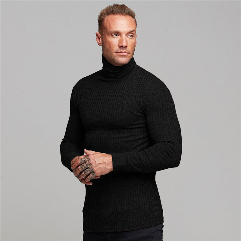 Hvit casual turtleneck genser herre gensere høst vinter tynn genser solid slim fit strikk langermet strikk