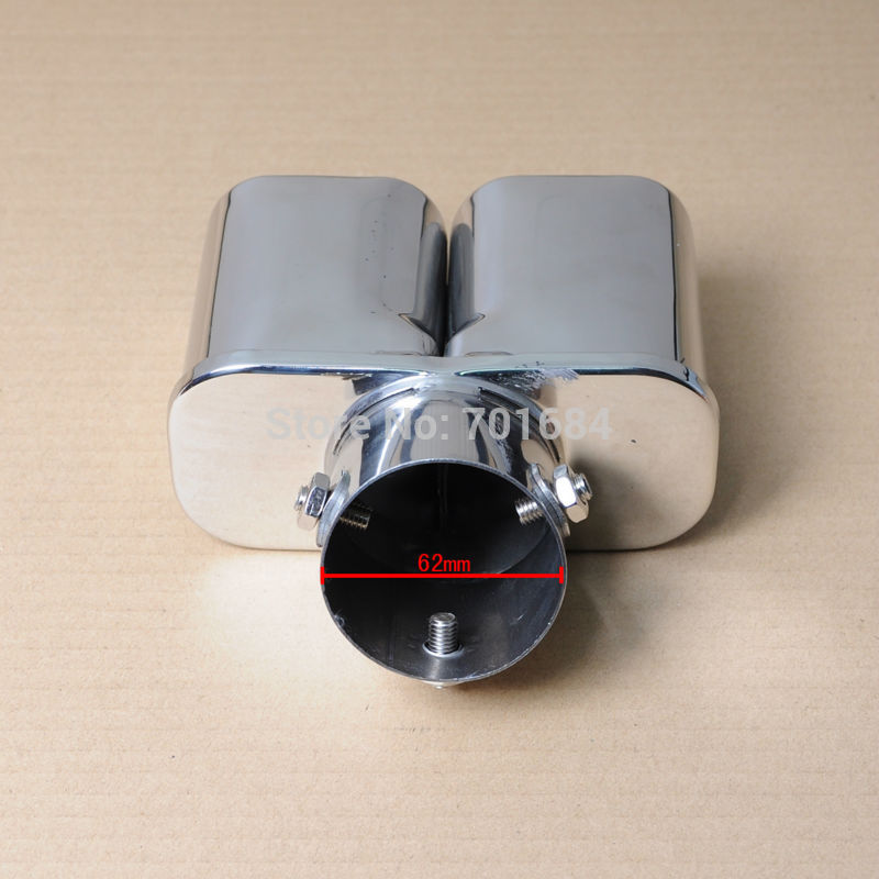 For Car Square Dual Slant Exhaust Muffler Tail Pipe Tip Silencer Inlet 46 - 62mm [QP1047]