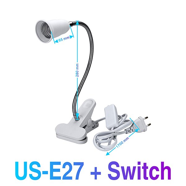 E27 flexibele lampvoeten, licht  ac85-265v verlengstukken, converter, aan/uit schakelaar, controle-led, lampadapter, houder, schroeffitting, eu/us-stekker: E27- jz-wg-s-us