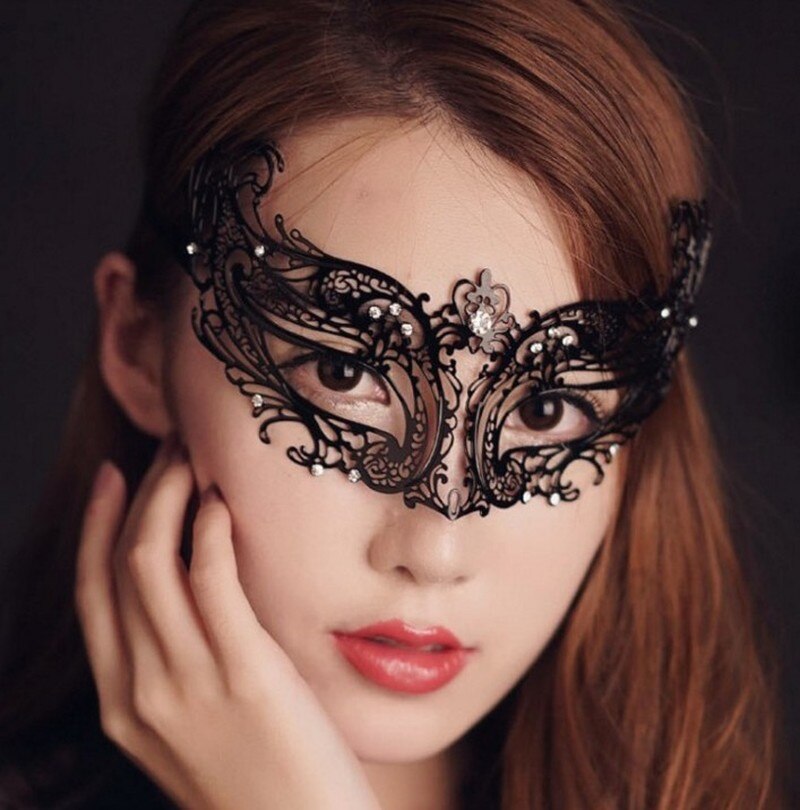 Masque vénitien Sexy en métal de avec diamants, fournitures de fête de danse: Default Title