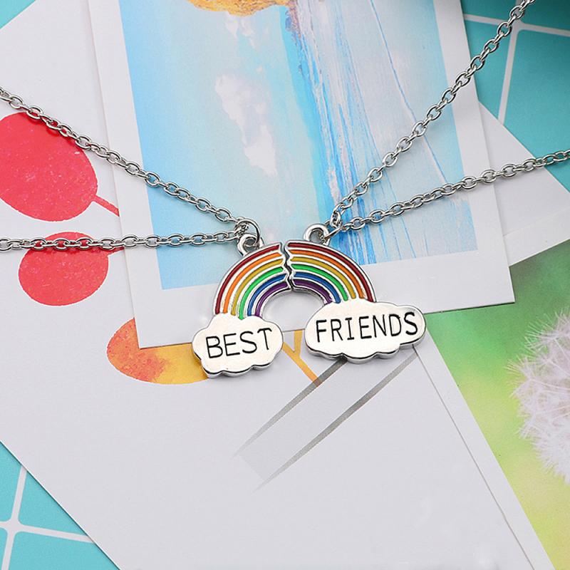 2 Stuks/set Beste Vriend Stiksels Hanger Ketting Regenboog Gebroken Hart Ketting Vrouwelijke Vriendschap