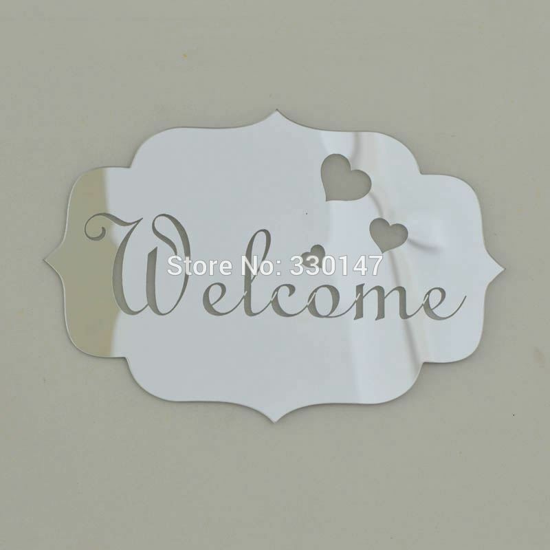 1Pcs Mini 3D Acryl Spiegel Muurstickers Verwijderbare Welkom Teken Art Mirror Effect Muursticker Decor Zilver/Goud home Decor