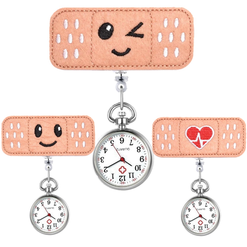 Montres de poche à Clip, joli sourire amour cœur dessin animé infirmière médecin hôpitaux broche Badge rétractable bobine horloge à quartz