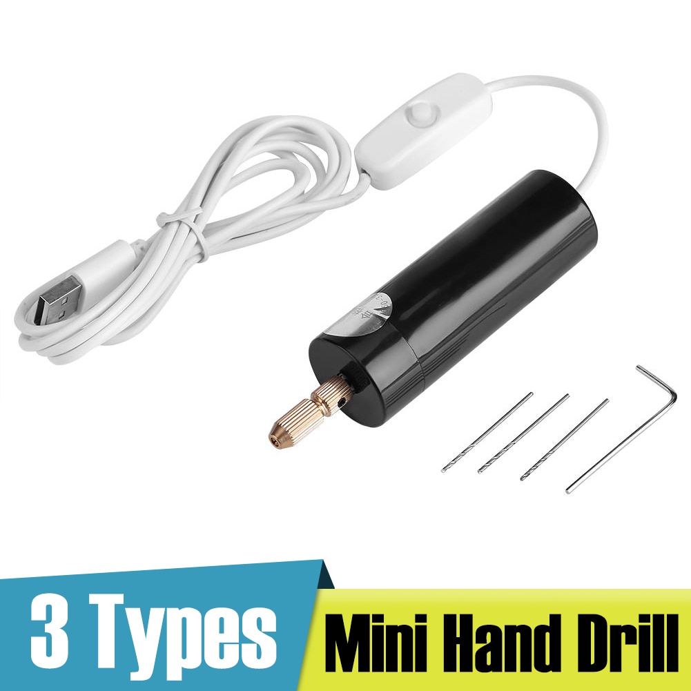 Mini handborr usb-driven handhållen roterande borrsats med spiralborr för metallträsmycken diy mini elektriska borrverktyg