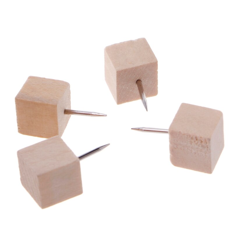 30 Pcs Wooden Thumbtack Quadrate Decorative Drawing Push Pins Wood Head