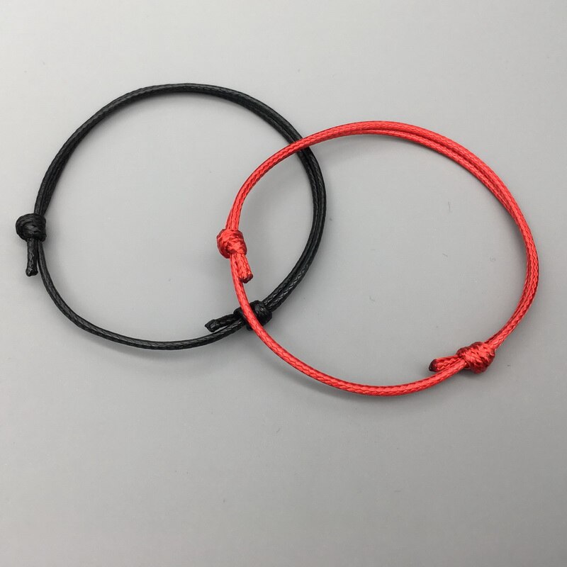 Conjunto de pulseras de la suerte para hombre y mujer, pulsera de cuerda sencilla, color negro y rojo, de cumpleaños, , 2 uds.,: black red