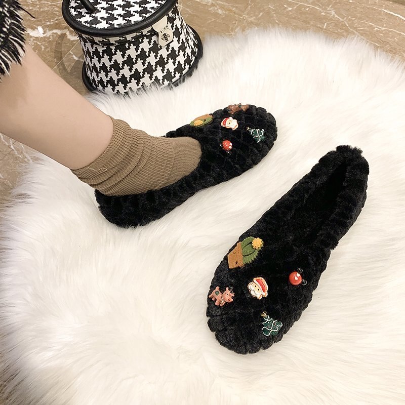 Sko kvinne komfortable og uformelle kvinnelige joggesko myke sko kvinner grunt munn kvinners mokasiner høst loafers pels