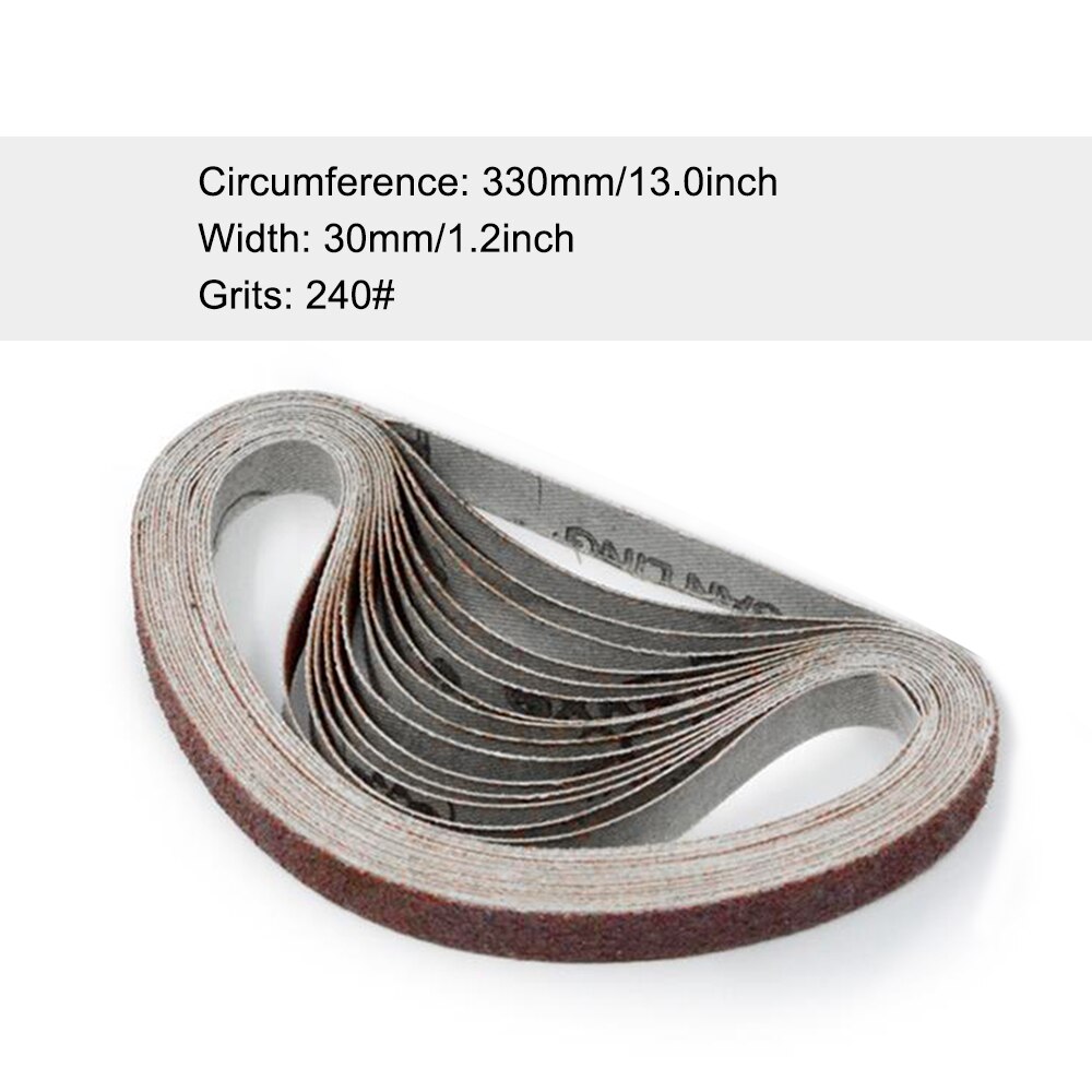 Schleifbänder 30x330mm 10er Set 10er-Pack Schleifbänder 30x330 Mm – Körnungen 120, 240, 400, 800, 1000 (je 2), Aluminiumoxid, Für Bandschleifer