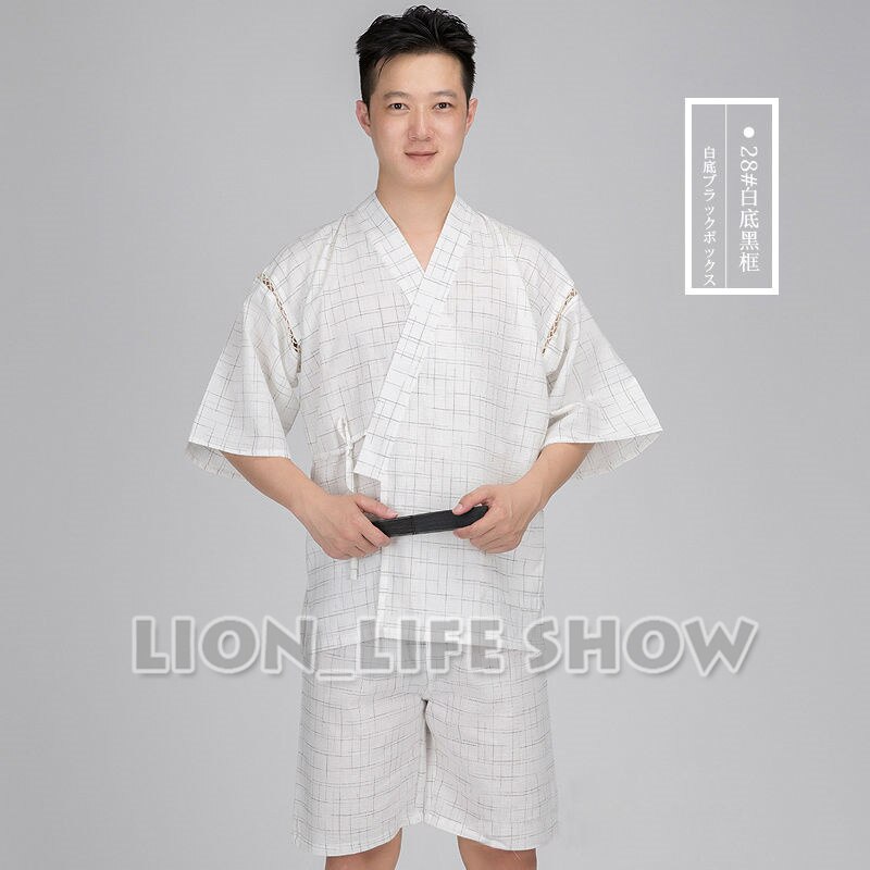 Japansk sommer mænd jinbei kimono kortærmede bukser nattøj pyjamas loungewear